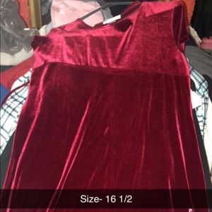 Velvet red dress with flower detailing at bottom